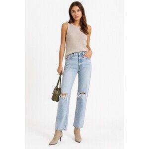 SLVRLAKE London High Rise Distressed Straight Leg Jeans Sz 28 Light Wash
